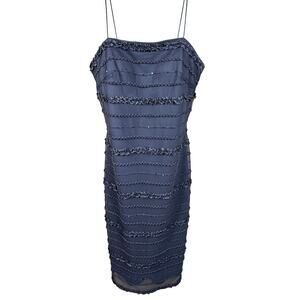 JS Collections Womens Mesh Ruffle Sheath Cocktail Dress Size 4